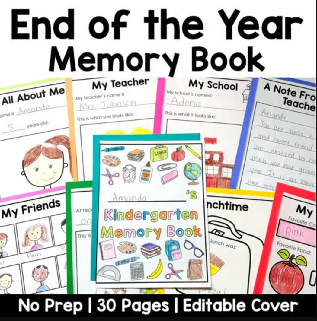 End of the Year Memory Book for Kindergarten, Pre K and Preschool
