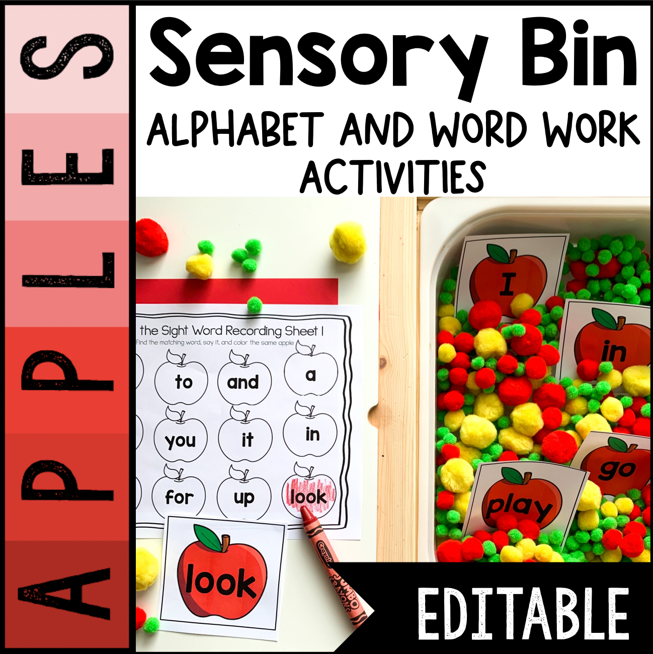 August Sensory Bin | Alphabet and Sight Words Center | Editable