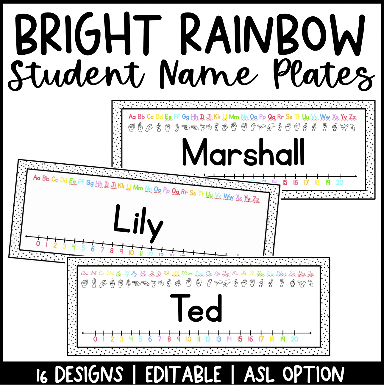 Bright Rainbow Name Plates | Editable | Dalmatian | Name Tags | ASL
