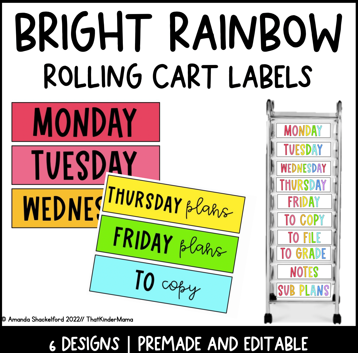 Bright Rainbow Rolling Cart Labels | Editable | Dalmatian