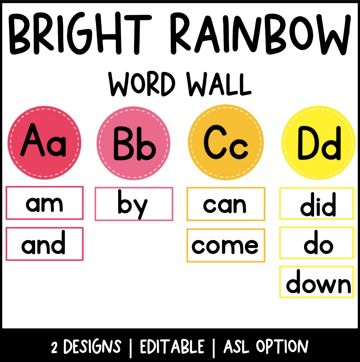 Bright Rainbow Word Wall | ASL | Editable