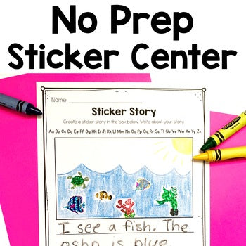Sticker Story Center | No Prep | Labeling | Beginning Sounds | Writing