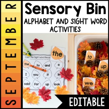 September Sensory Bin | Alphabet and Sight Words Center | Editable