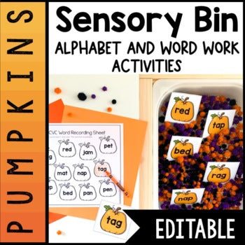 October Sensory Bin | Alphabet | Sight Word | CVC word center | Editable