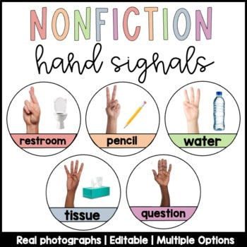 Pastel Rainbow Nonfiction Hand Signals | Real Pictures | Classroom Management
